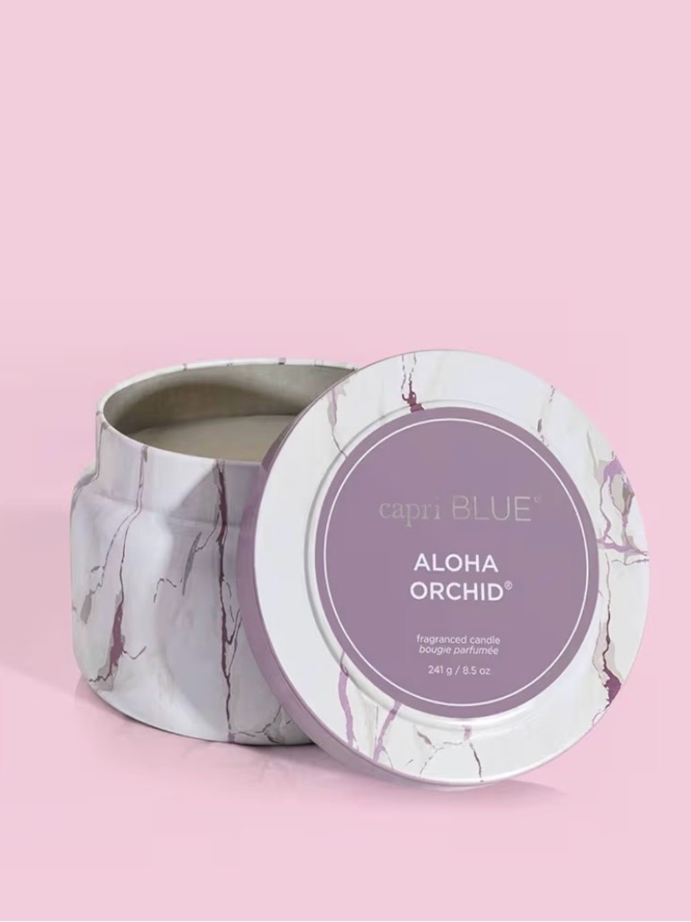 Capri Blue Modern Marble Printed Travel Tin Jar Candles - Aloha Orchid (8.5 oz)